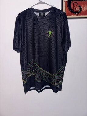 Black Graphic Athletic Tee with Neon Wave Detail Soundhaven